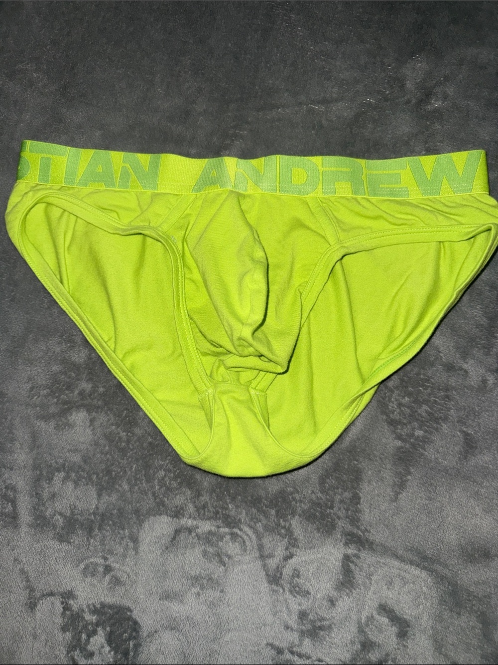 Andrew Christian Neon Lime Briefs with Branded Waistband with build in c-ring